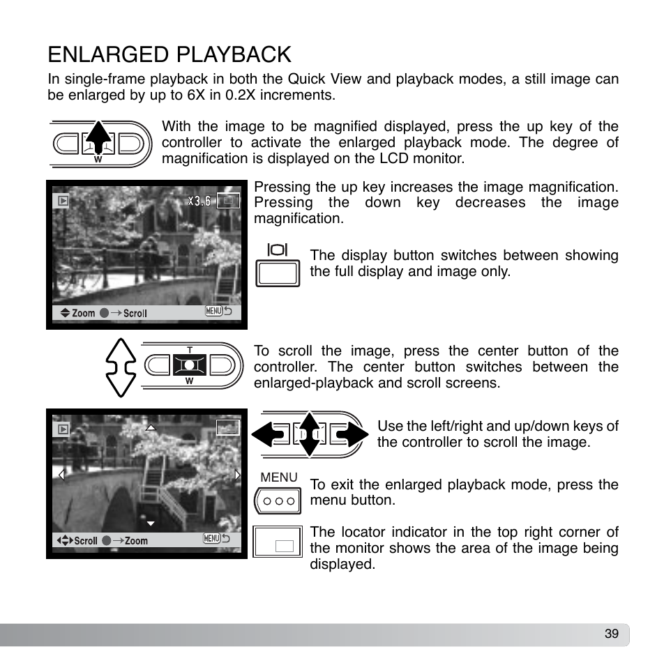 Enlarged playback | Konica Minolta DiMAGE Xg User Manual | Page 39 / 132