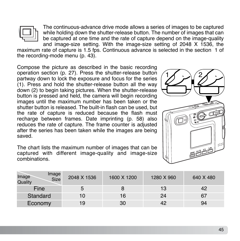 Continuous advance | Konica Minolta DiMAGE Xg User Manual | Page 45 / 132