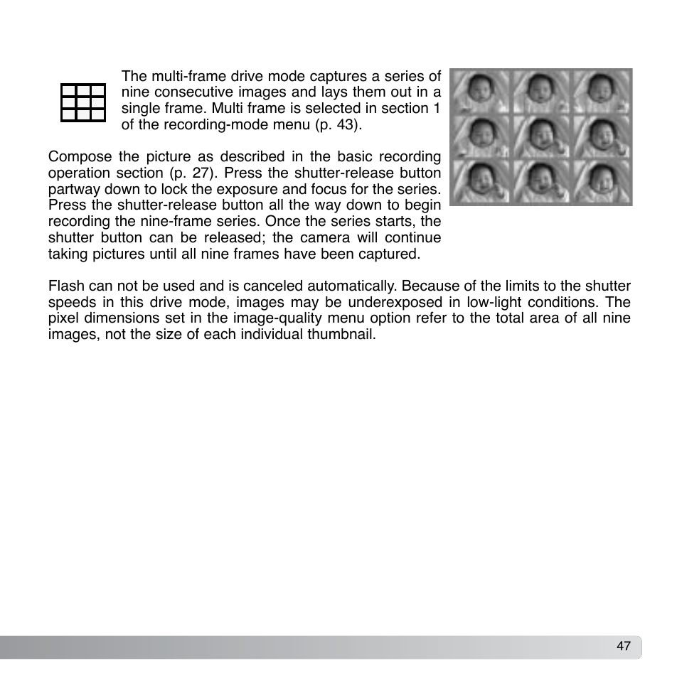 Multi frame | Konica Minolta DiMAGE Xg User Manual | Page 47 / 132