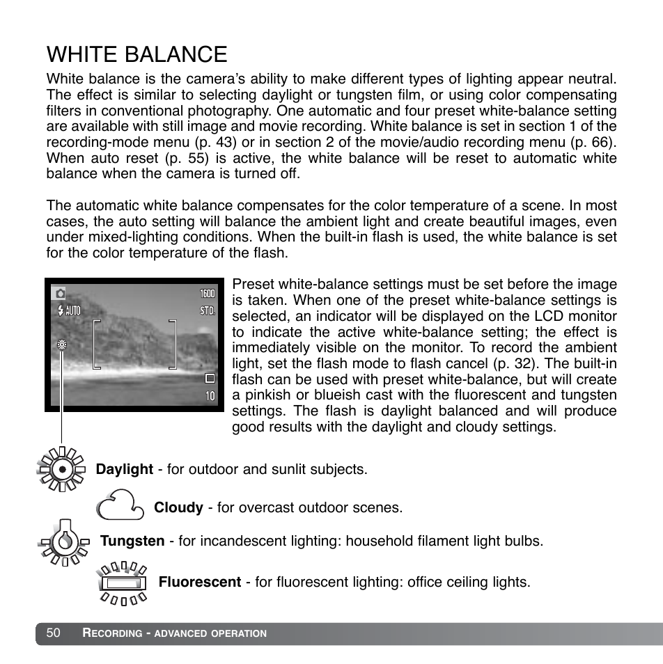 White balance | Konica Minolta DiMAGE Xg User Manual | Page 50 / 132