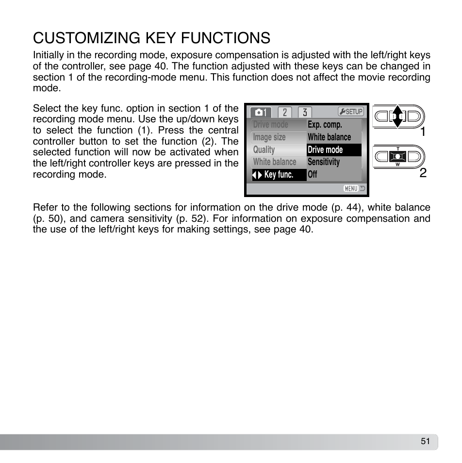 Customizing key functions | Konica Minolta DiMAGE Xg User Manual | Page 51 / 132