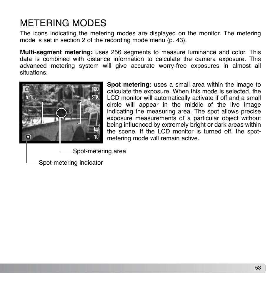 Metering modes | Konica Minolta DiMAGE Xg User Manual | Page 53 / 132