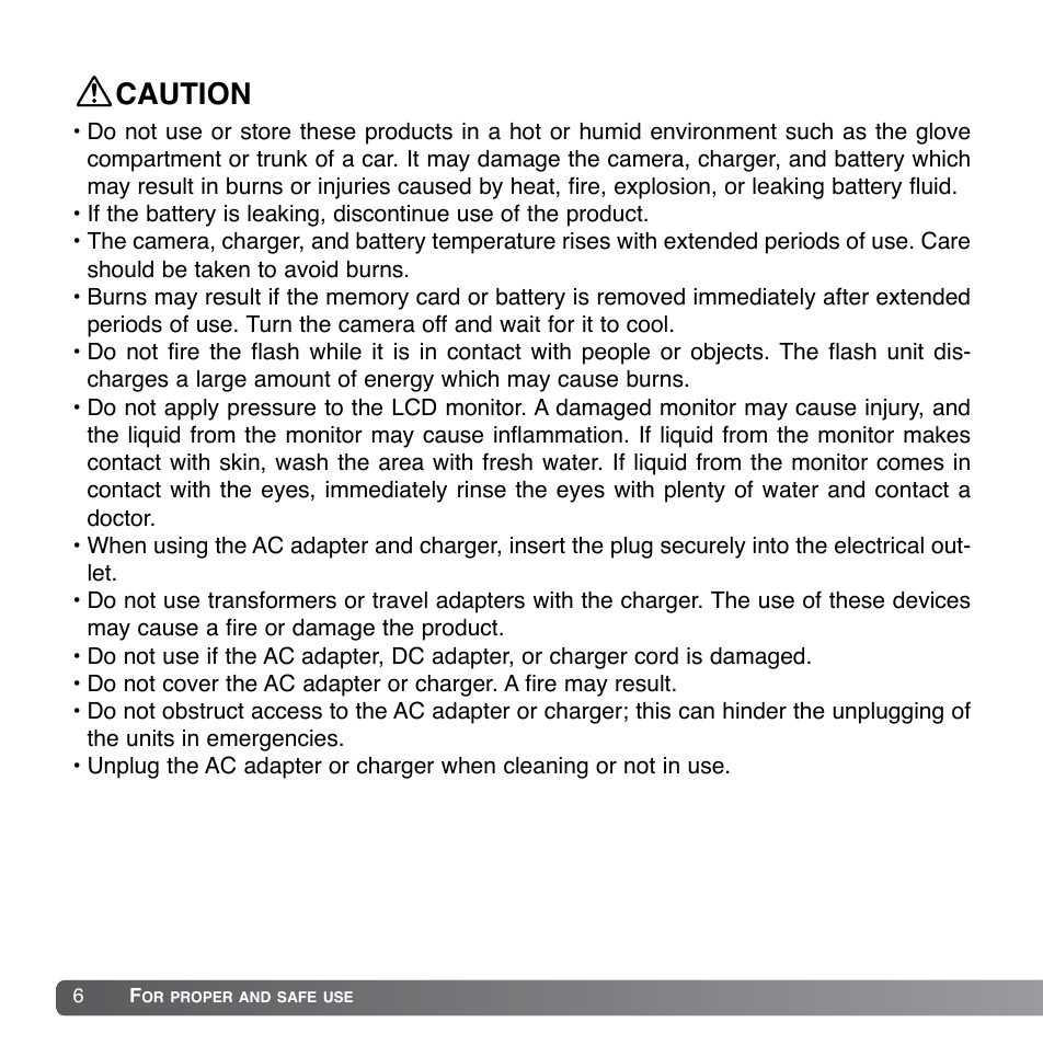 Caution | Konica Minolta DiMAGE Xg User Manual | Page 6 / 132