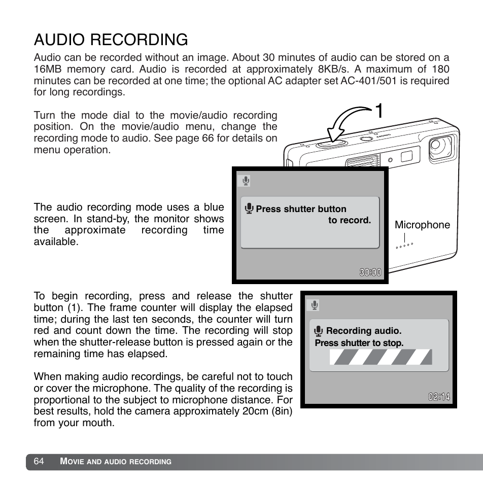 Audio recording | Konica Minolta DiMAGE Xg User Manual | Page 64 / 132