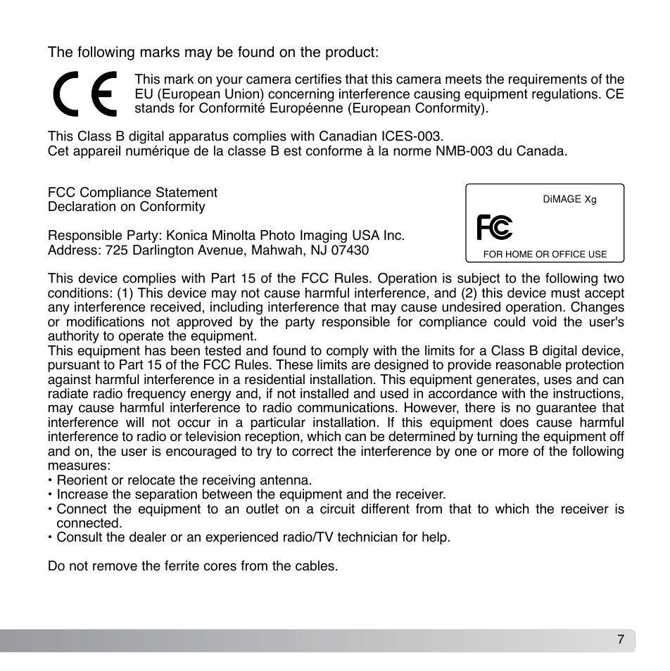 Konica Minolta DiMAGE Xg User Manual | Page 7 / 132