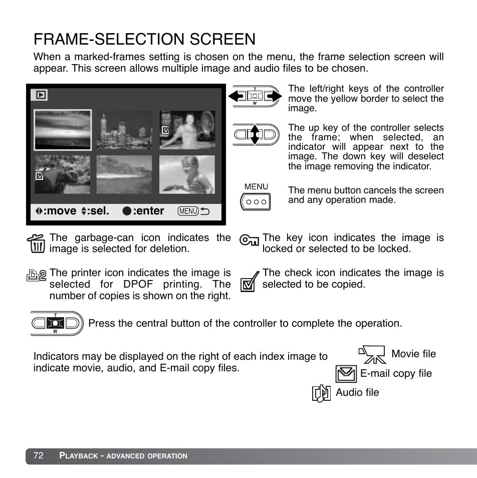 Frame-selection screen | Konica Minolta DiMAGE Xg User Manual | Page 72 / 132
