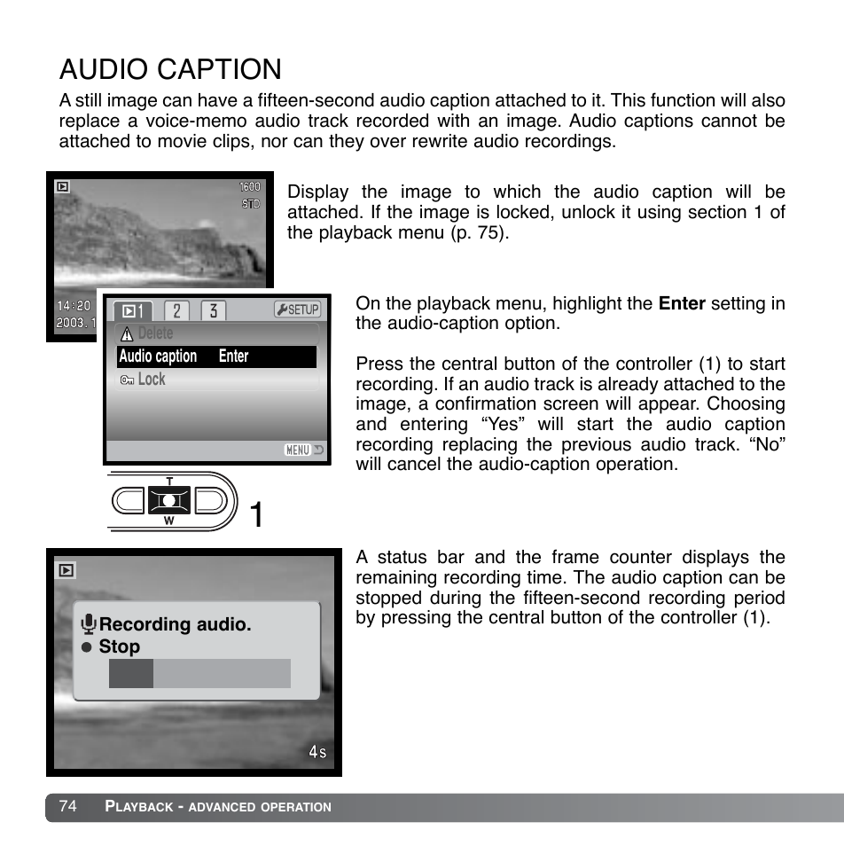 Audio caption | Konica Minolta DiMAGE Xg User Manual | Page 74 / 132