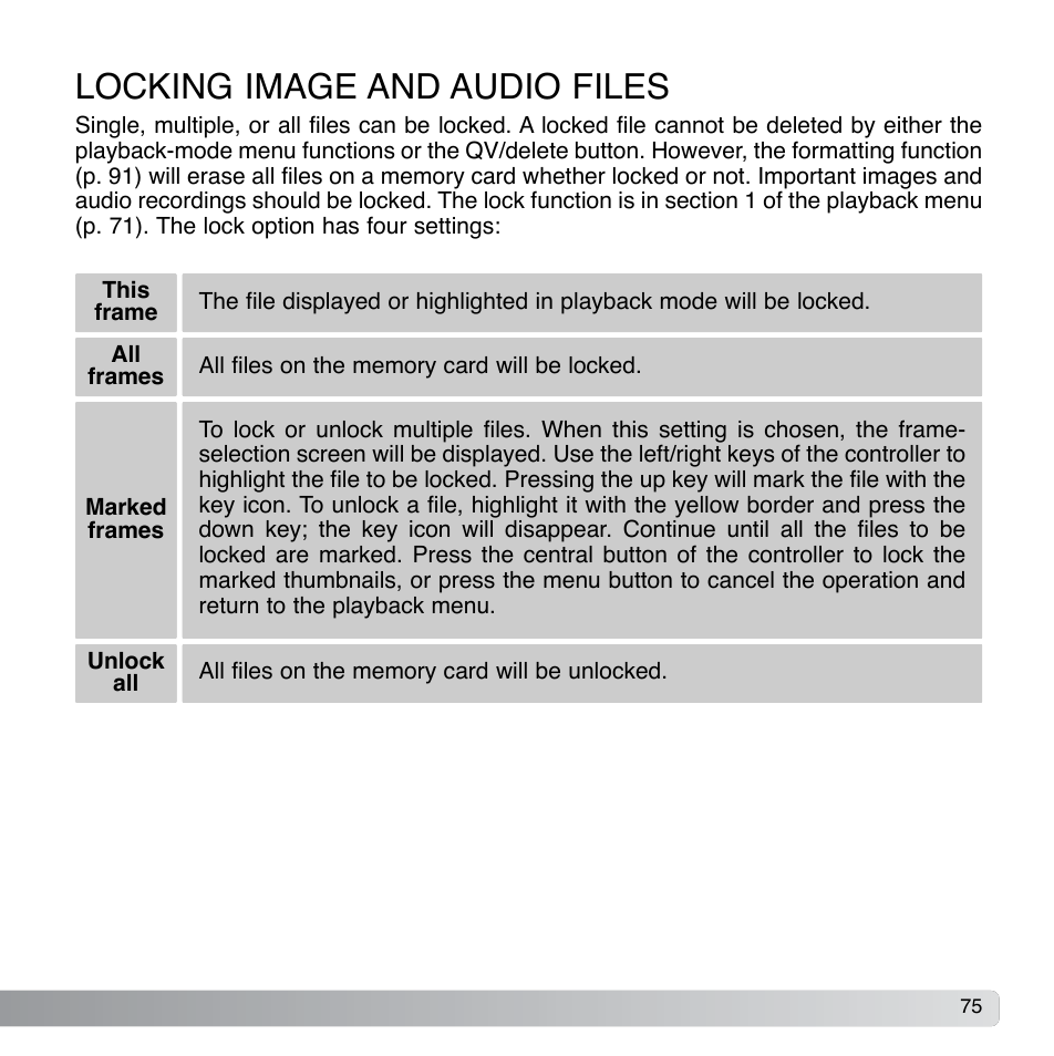 Locking image and audio files | Konica Minolta DiMAGE Xg User Manual | Page 75 / 132