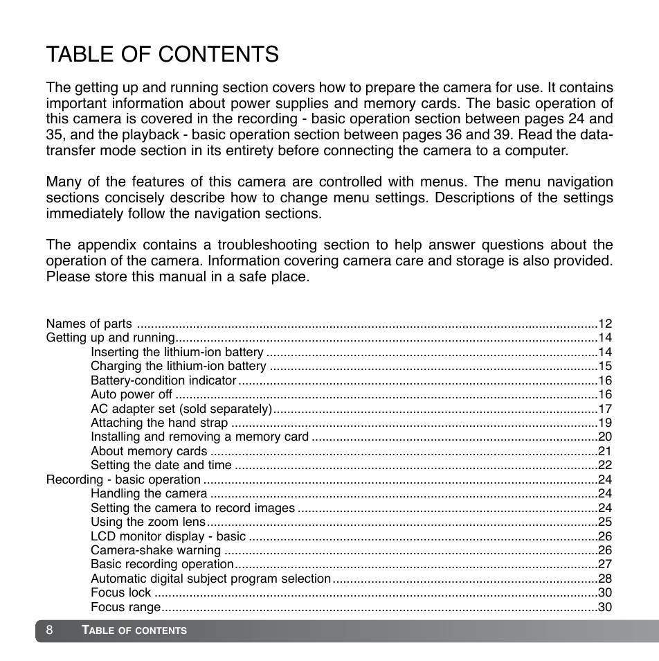 Konica Minolta DiMAGE Xg User Manual | Page 8 / 132