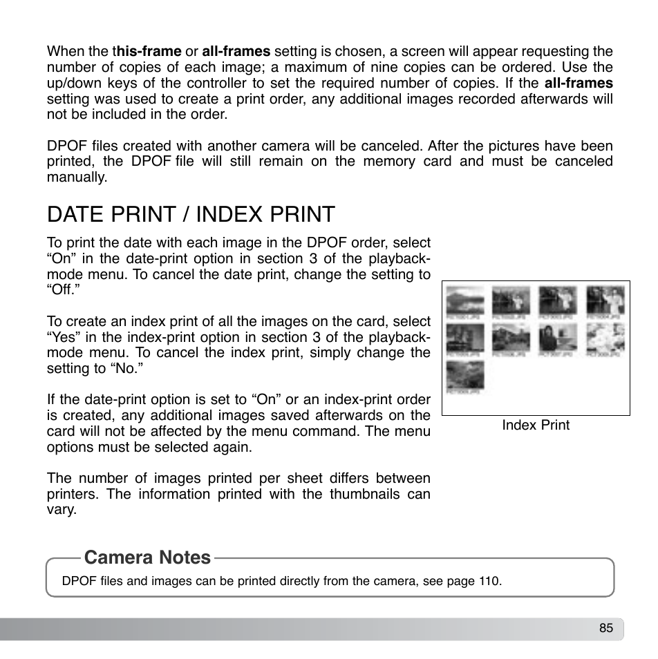 Date print / index print | Konica Minolta DiMAGE Xg User Manual | Page 85 / 132