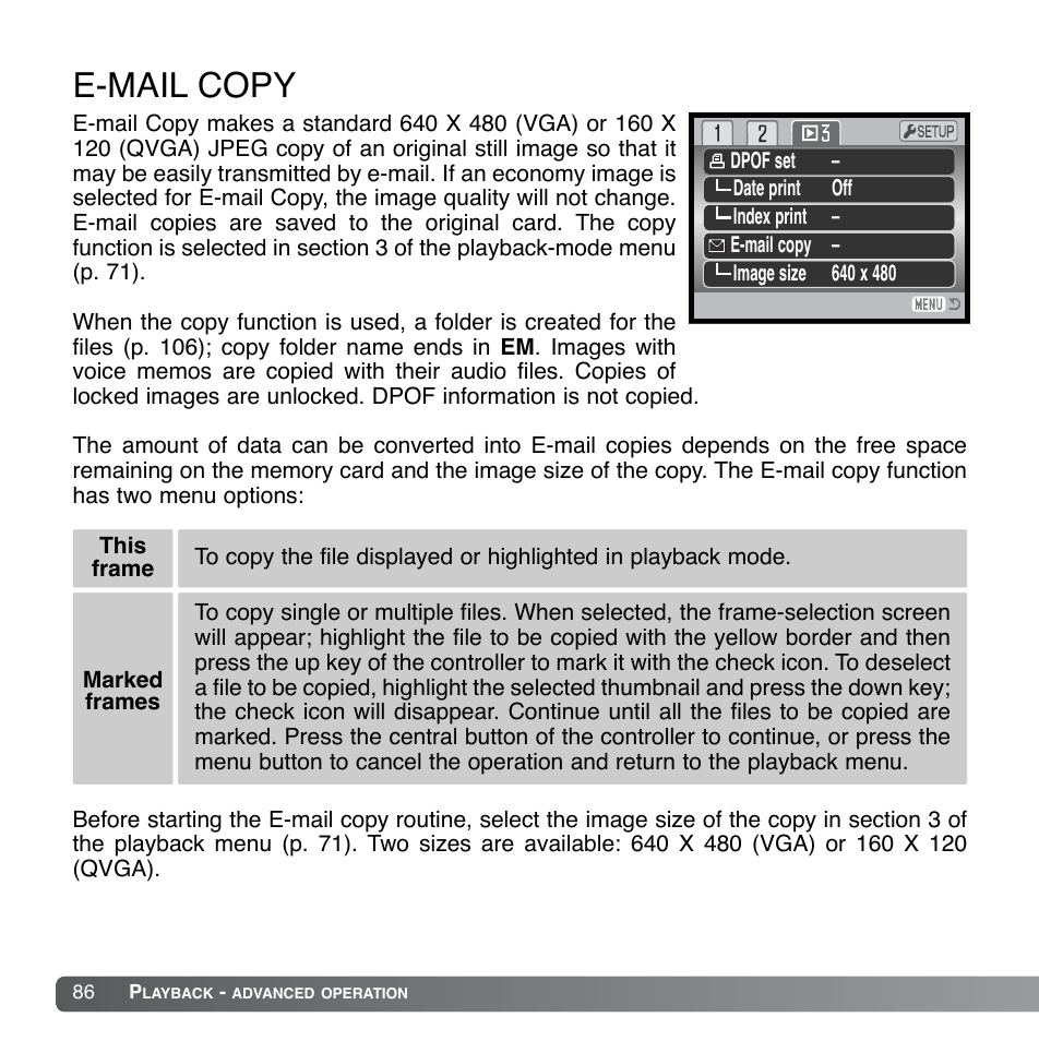 E-mail copy | Konica Minolta DiMAGE Xg User Manual | Page 86 / 132