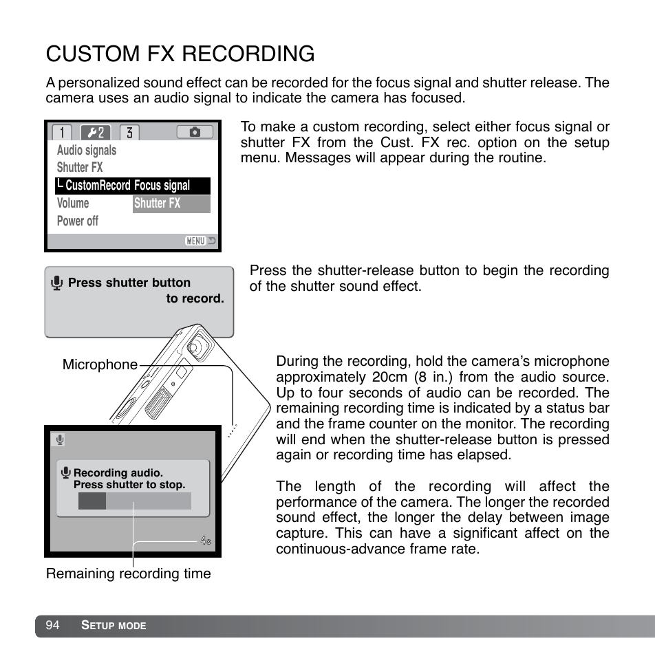 Custom fx recording | Konica Minolta DiMAGE Xg User Manual | Page 94 / 132