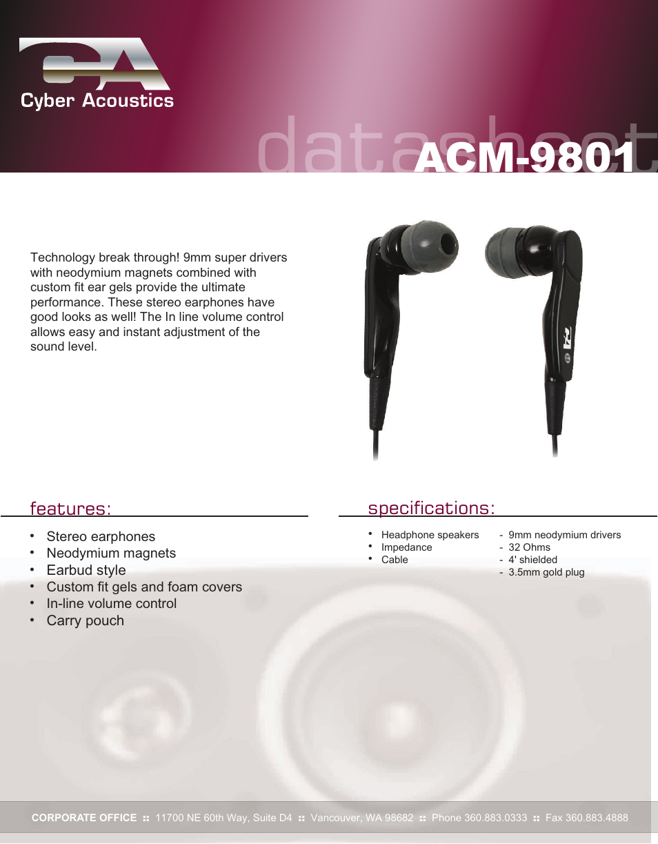 Cyber Acoustics ACM 9801 User Manual | 1 page