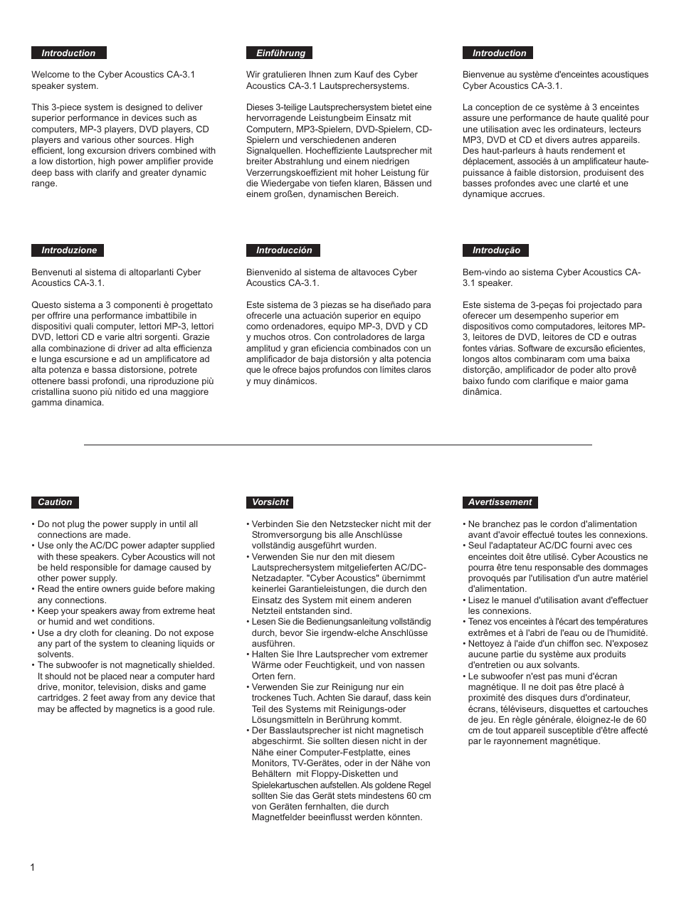 Cyber Acoustics CA-3.1 User Manual | Page 2 / 9