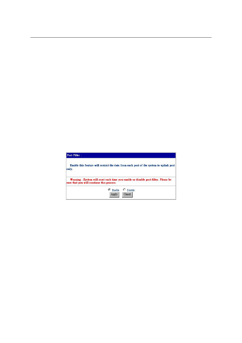7 configuring adsl ip dslam, Configuring port filtering {set port filter | CTC Store CTS Union IP DSLAM for ADSL IPDSLAM-A8/A16 User Manual | Page 36 / 140
