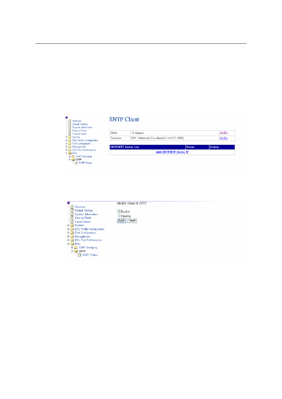 Sntp status {sntp status | CTC Store CTS Union IP DSLAM for ADSL IPDSLAM-A8/A16 User Manual | Page 61 / 140