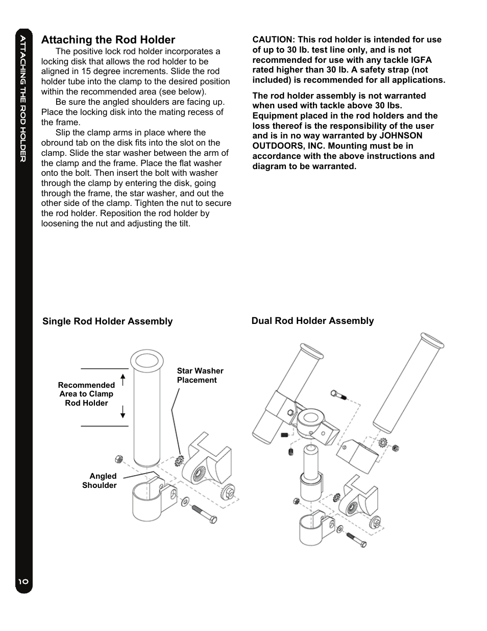 Attaching the rod holder | Cannon LAKE-TROLL User Manual | Page 10 / 16