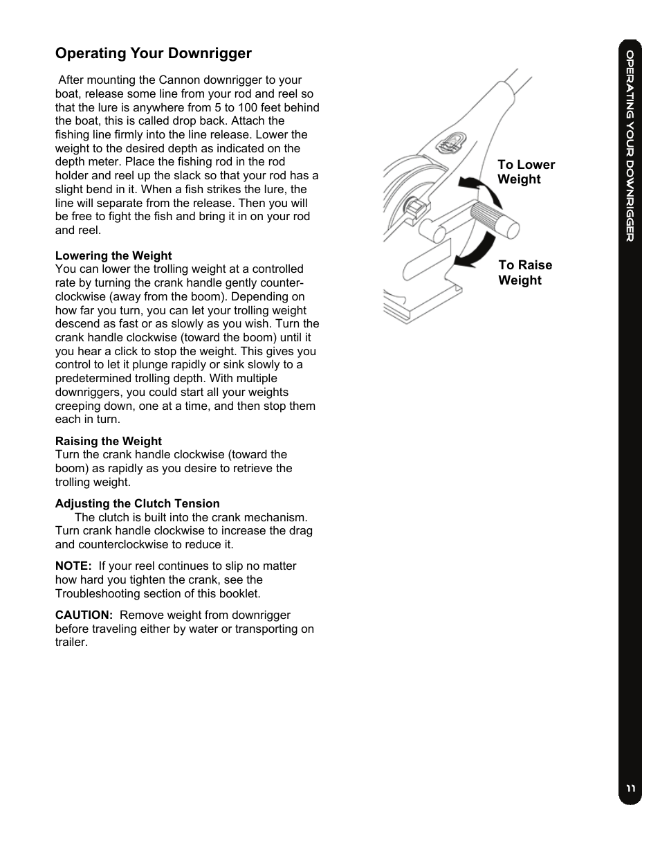 Operating your downrigger | Cannon LAKE-TROLL User Manual | Page 11 / 16