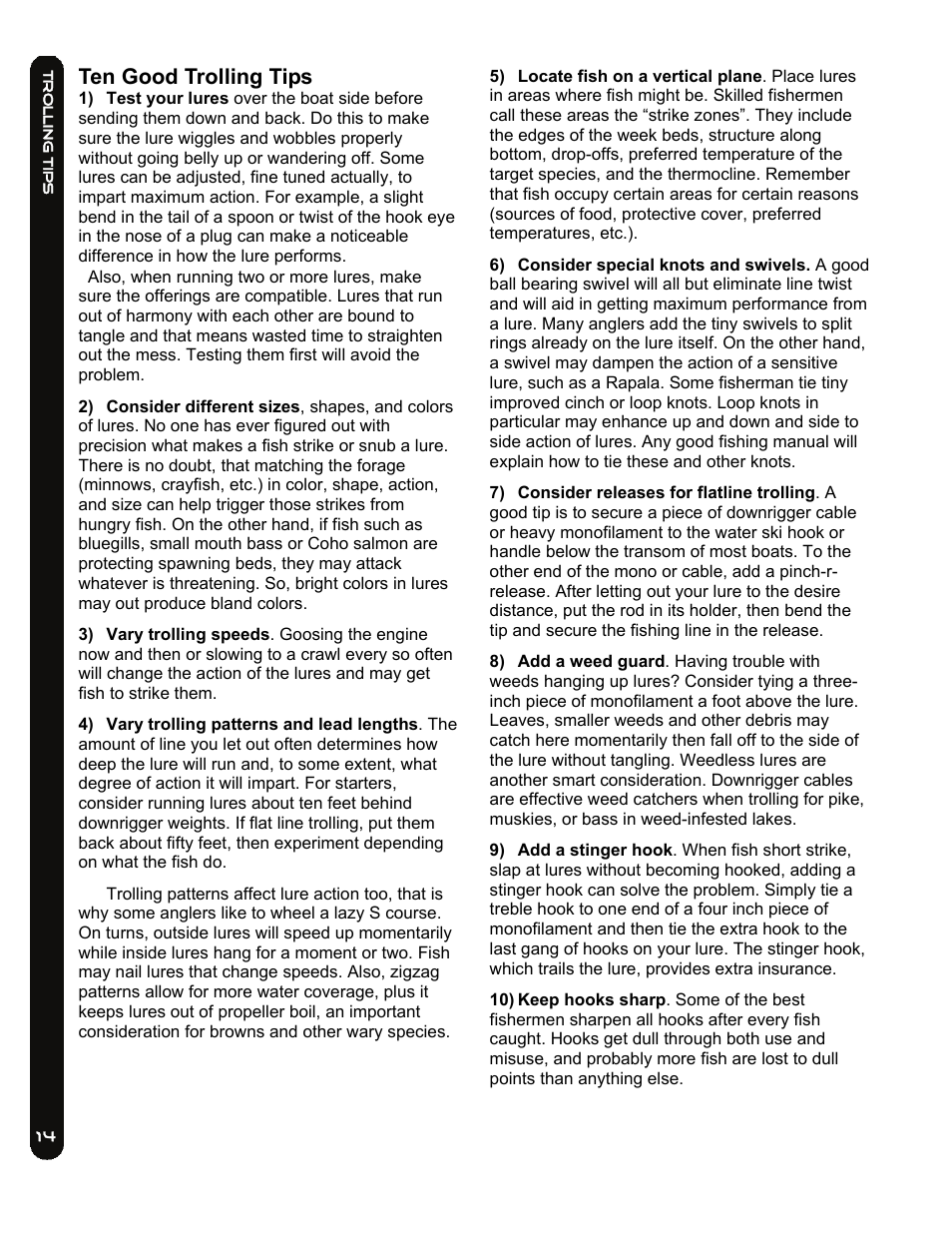 Ten good trolling tips | Cannon LAKE-TROLL User Manual | Page 14 / 16