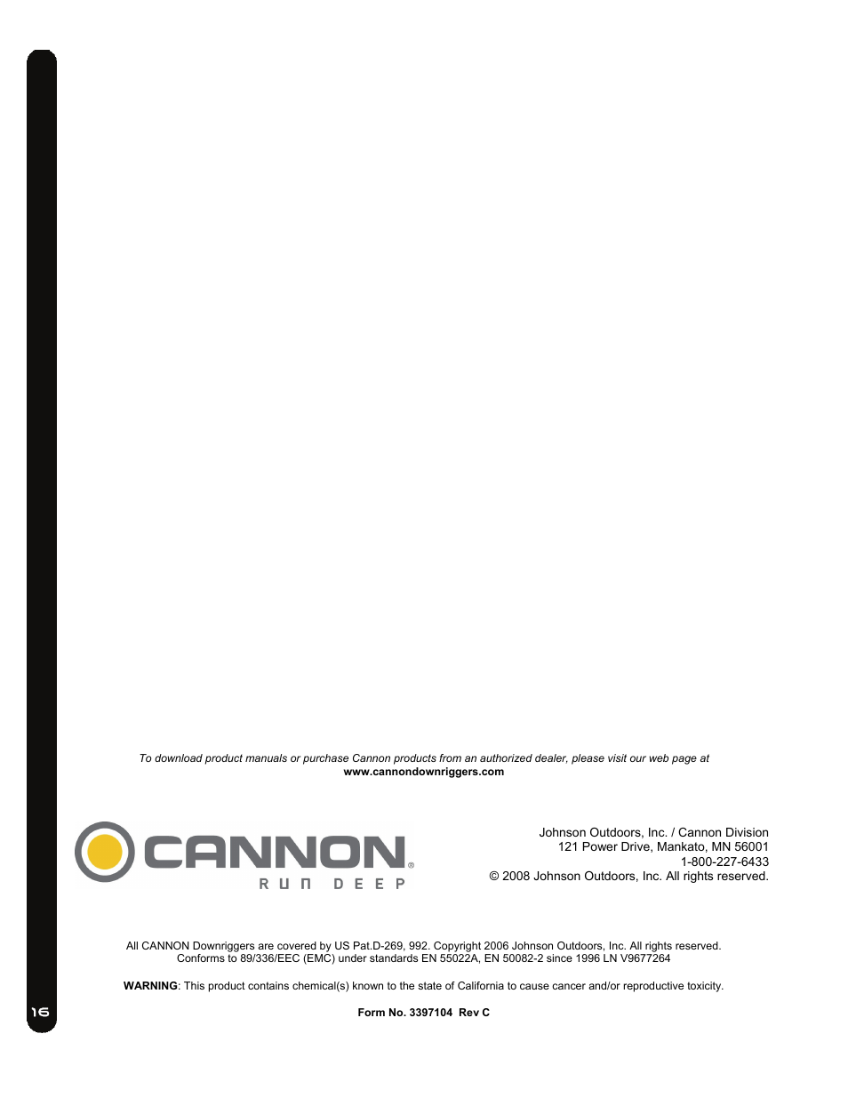 Cannon LAKE-TROLL User Manual | Page 16 / 16