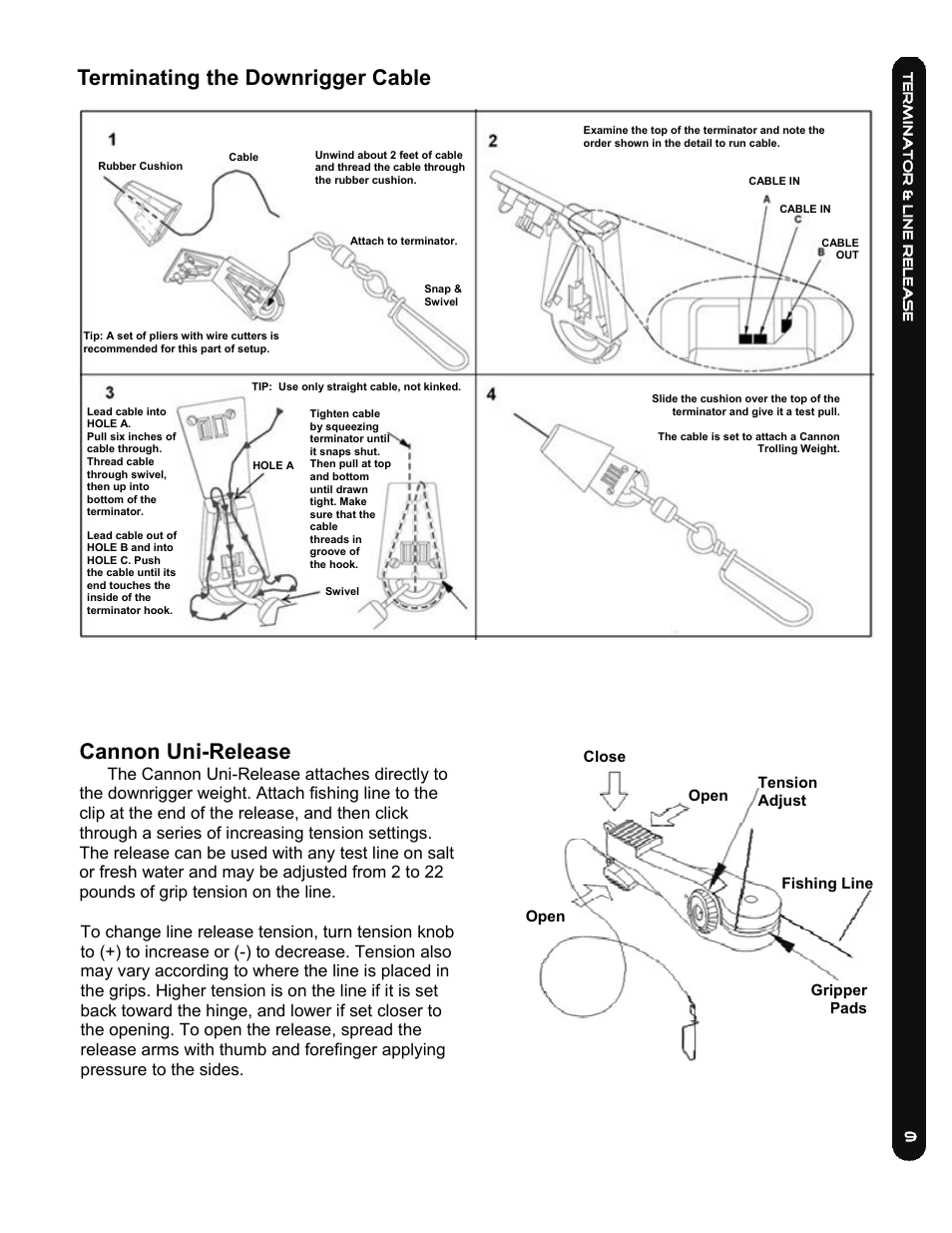 Cannon uni-release, Terminating the downrigger cable | Cannon LAKE-TROLL User Manual | Page 9 / 16