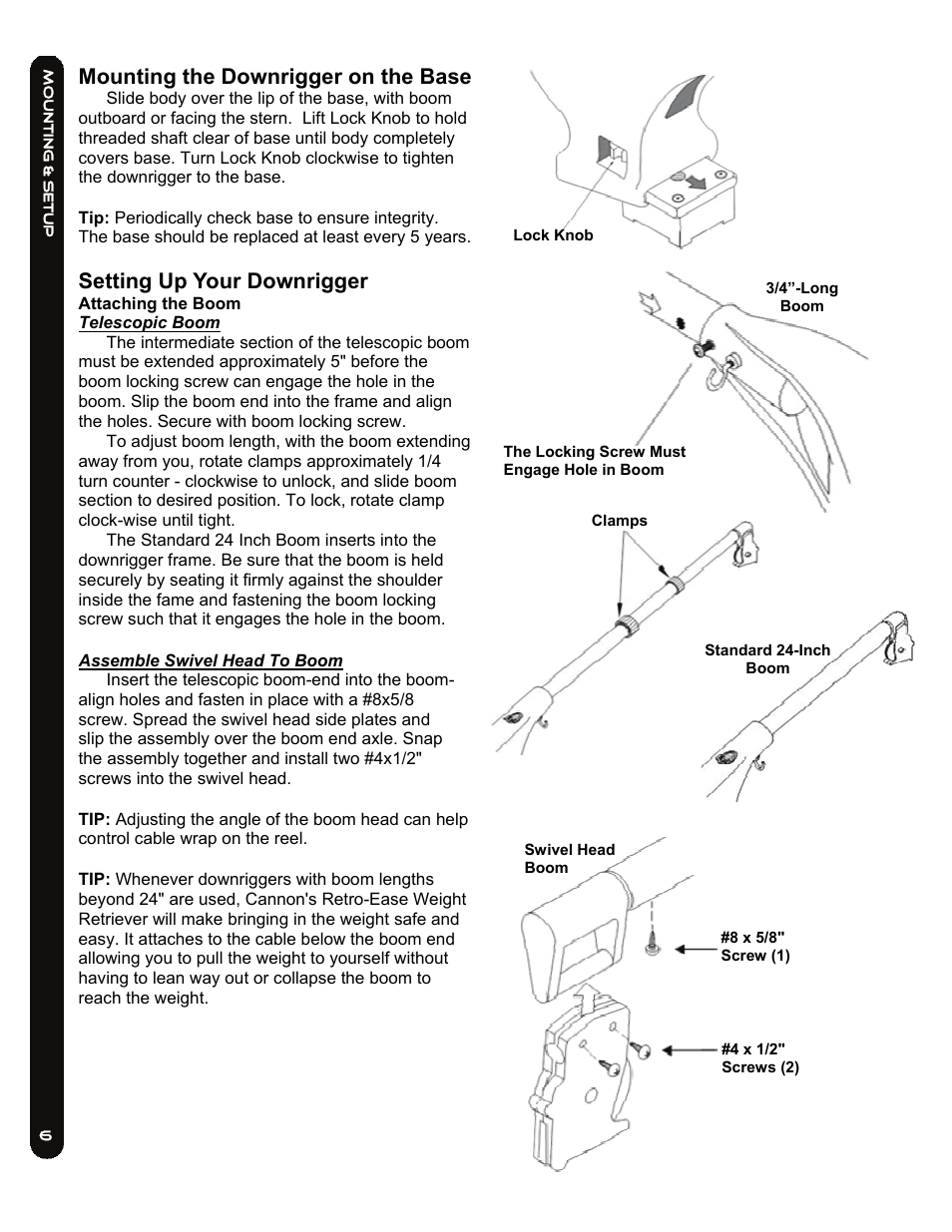 Mounting the downrigger on the base, Setting up your downrigger | Cannon MAG 10HS User Manual | Page 6 / 16