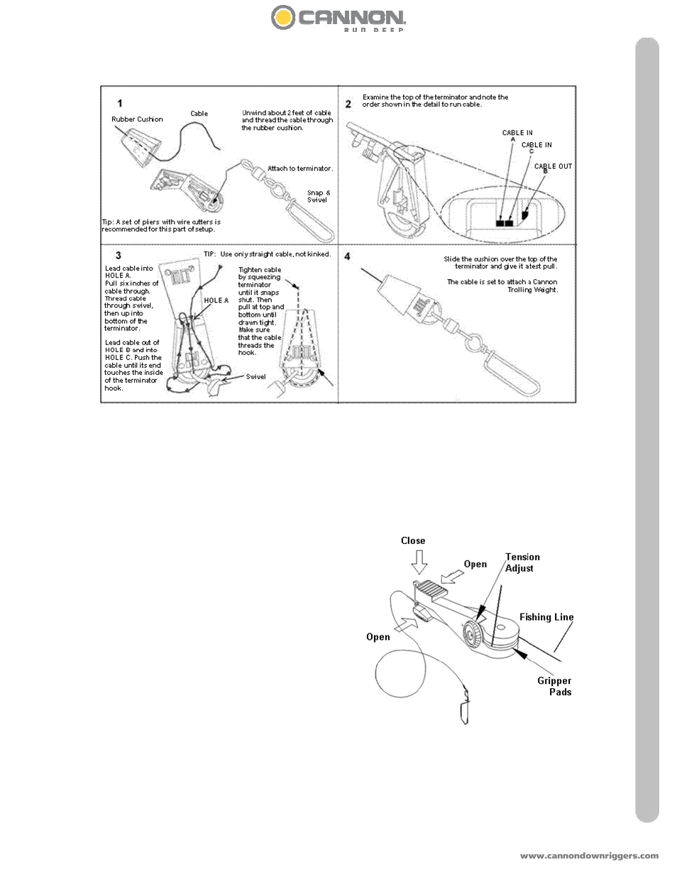 Terminating the downrigger cable, Attaching the line release (uni-release) | Cannon 5 ST User Manual | Page 13 / 38