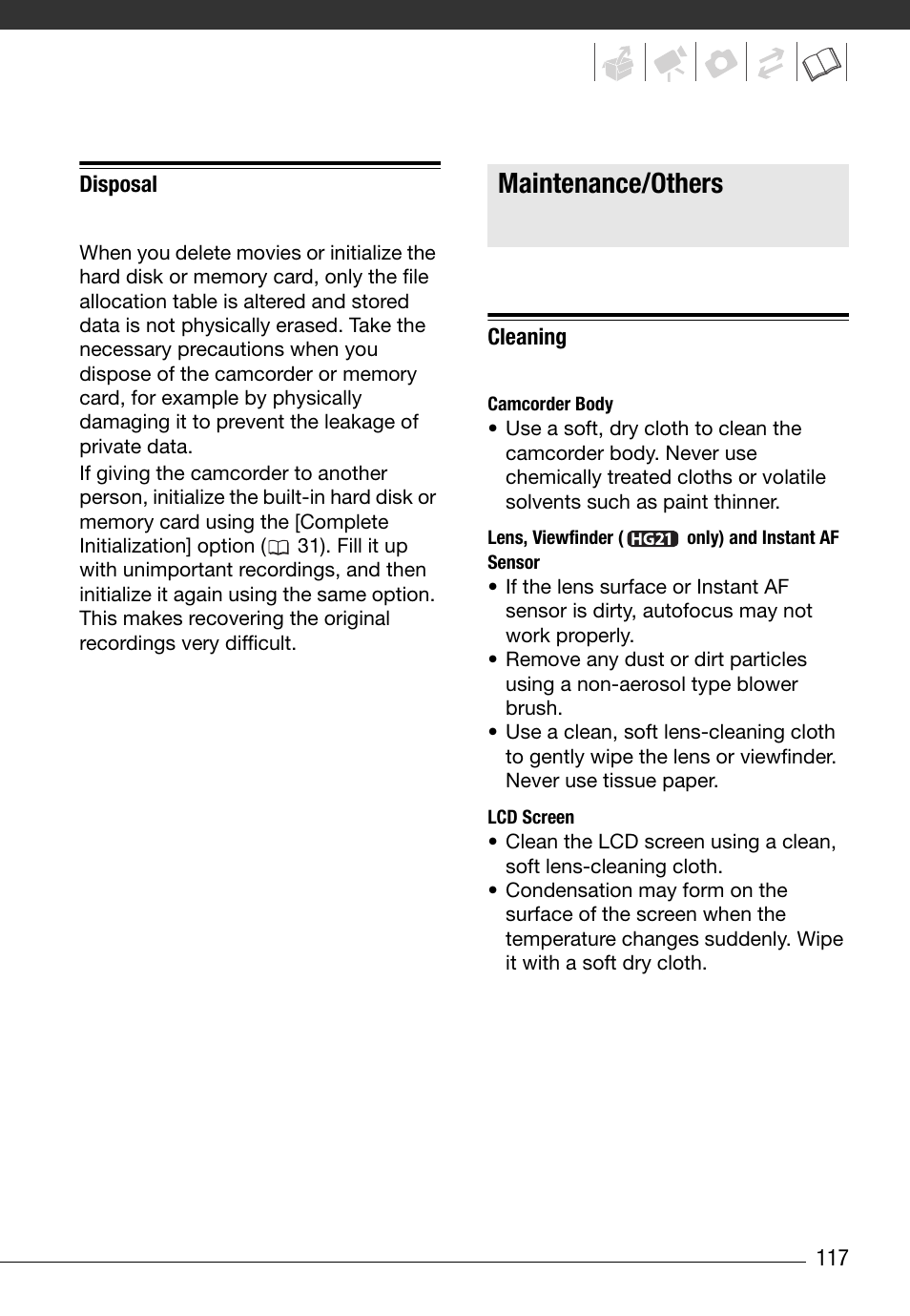 Maintenance/others | Canon HG20 User Manual | Page 117 / 129