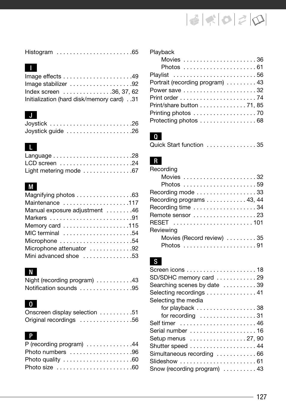 Canon HG20 User Manual | Page 127 / 129