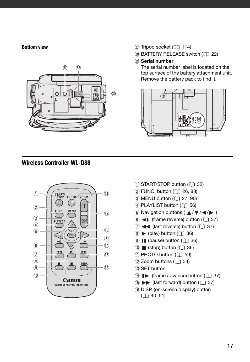 17 wireless controller wl-d88 | Canon HG20 User Manual | Page 17 / 129