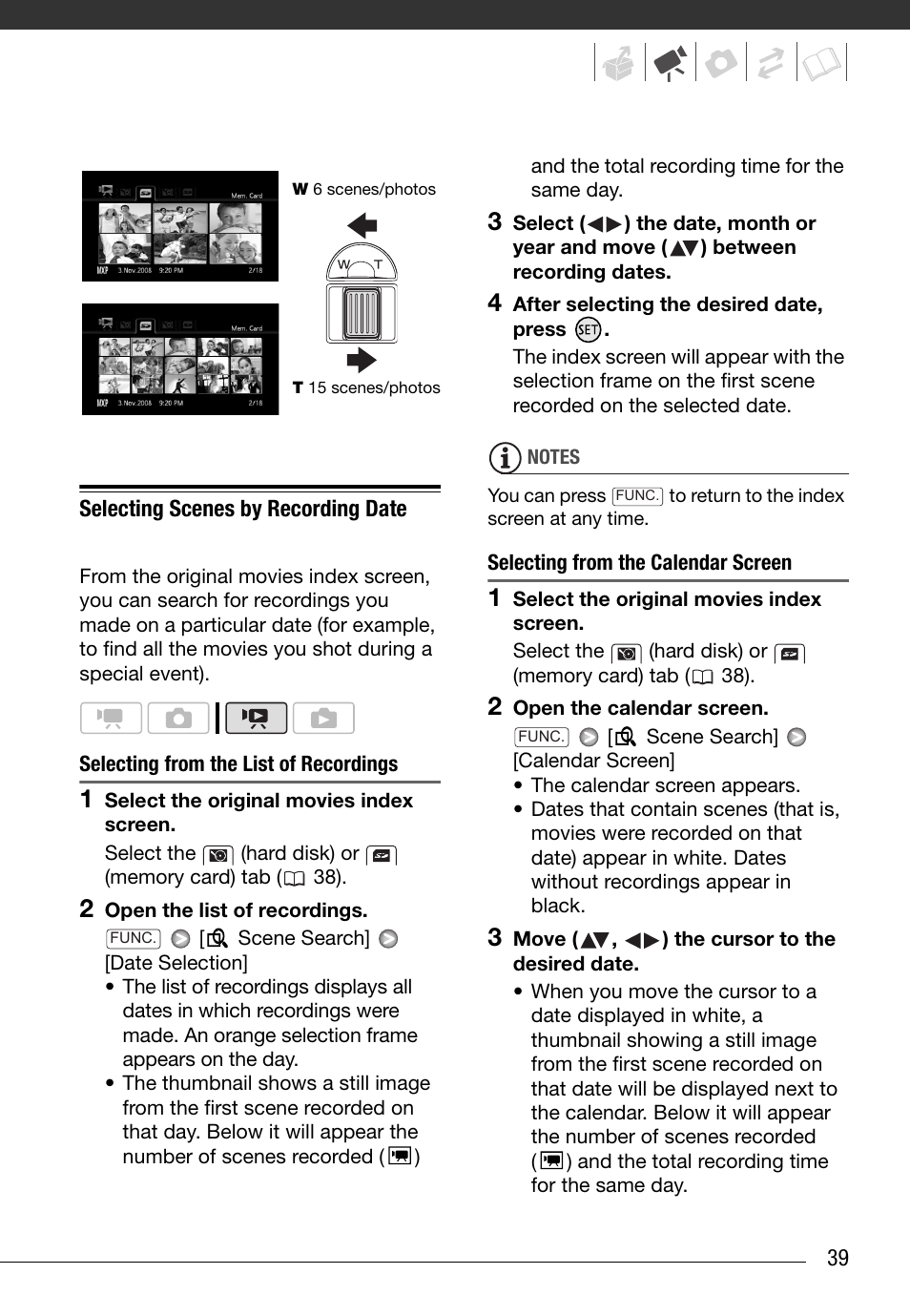 Selecting scenes by recording date | Canon HG20 User Manual | Page 39 / 129