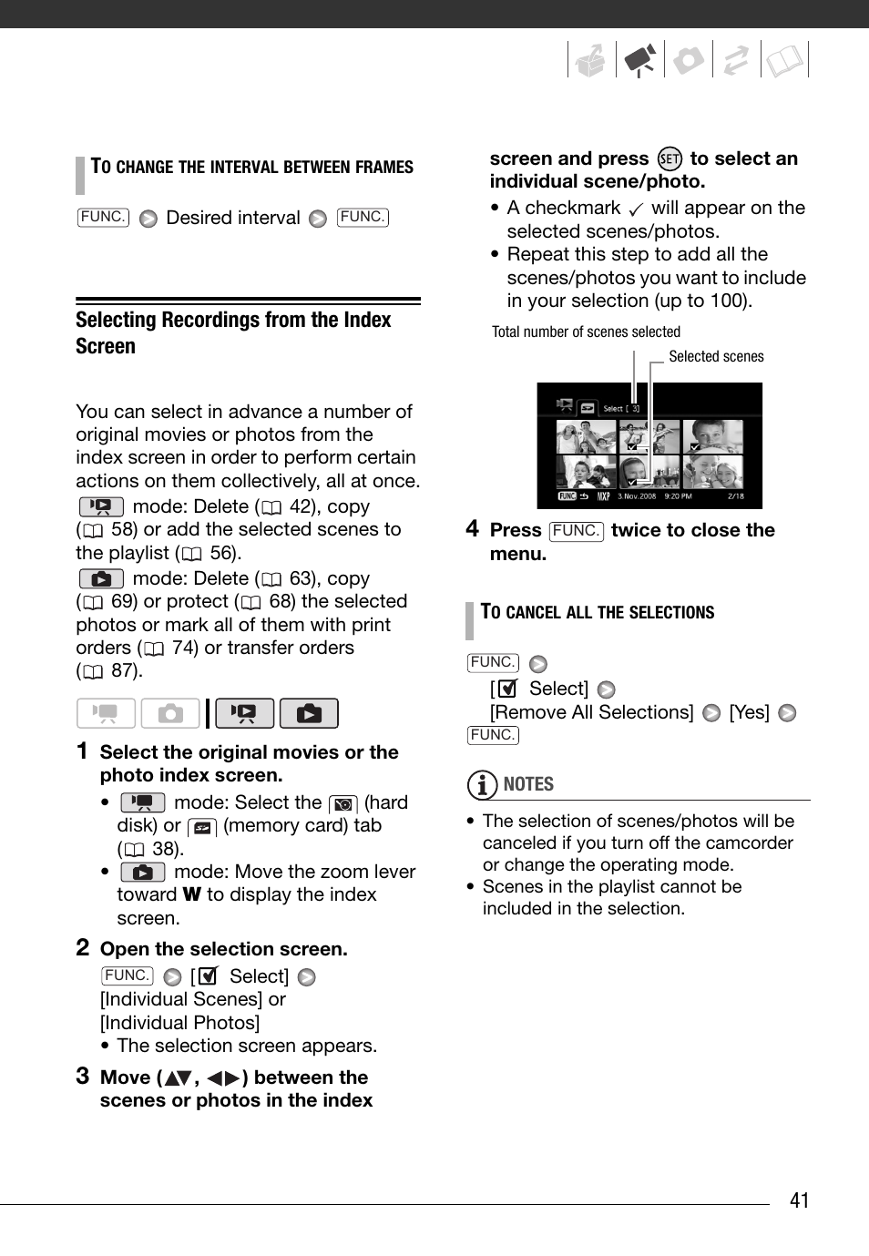 Selecting recordings from the index screen | Canon HG20 User Manual | Page 41 / 129