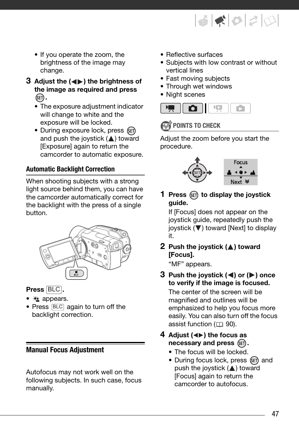 Manual focus adjustment | Canon HG20 User Manual | Page 47 / 129