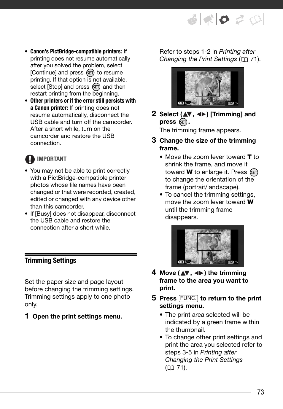 Trimming settings | Canon HG20 User Manual | Page 73 / 129