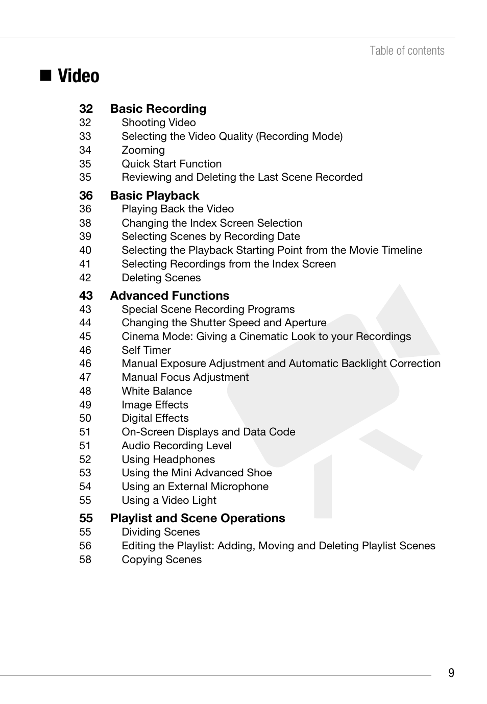 Video | Canon HG20 User Manual | Page 9 / 129