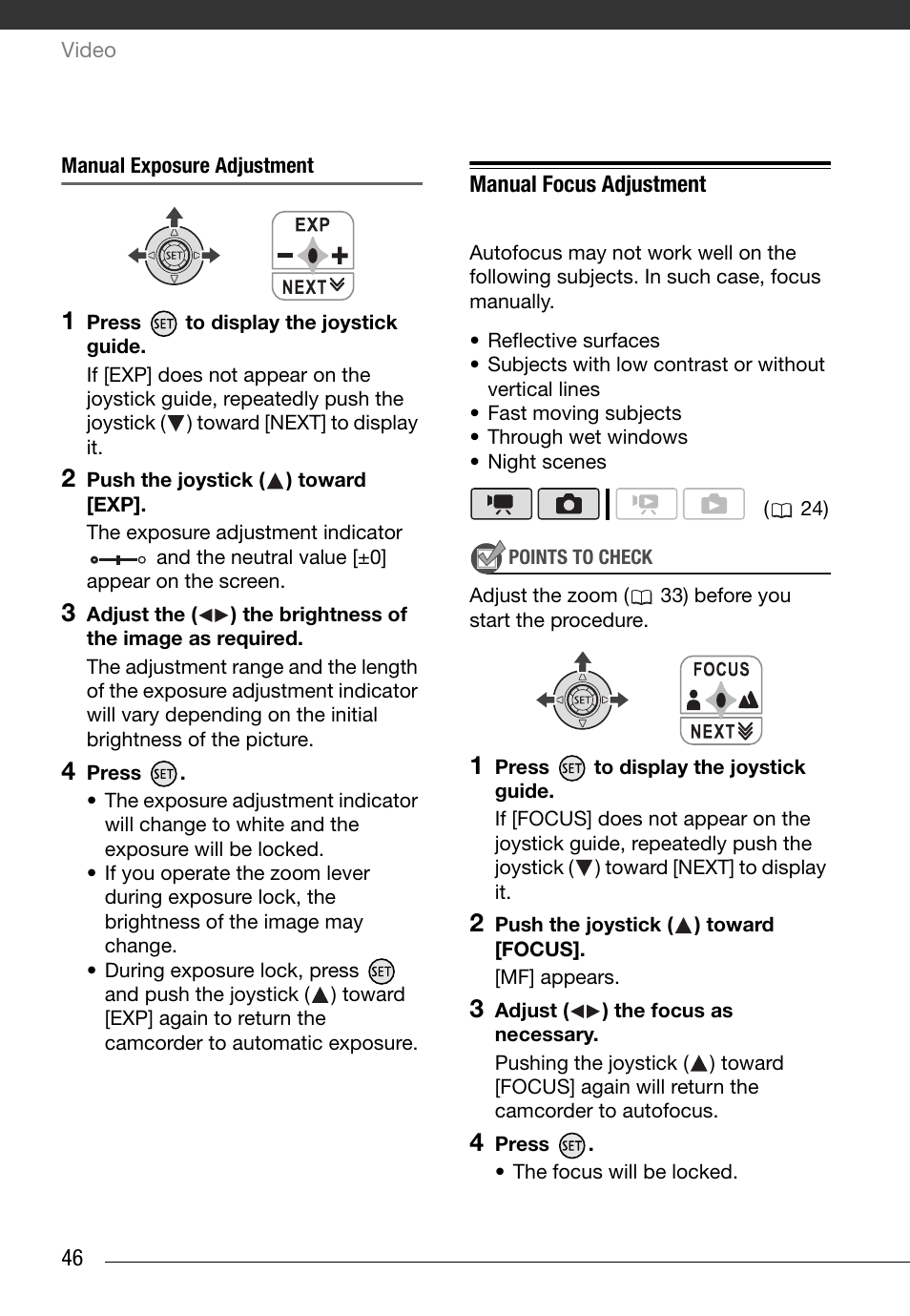 Manual focus adjustment | Canon FS10 User Manual | Page 46 / 110