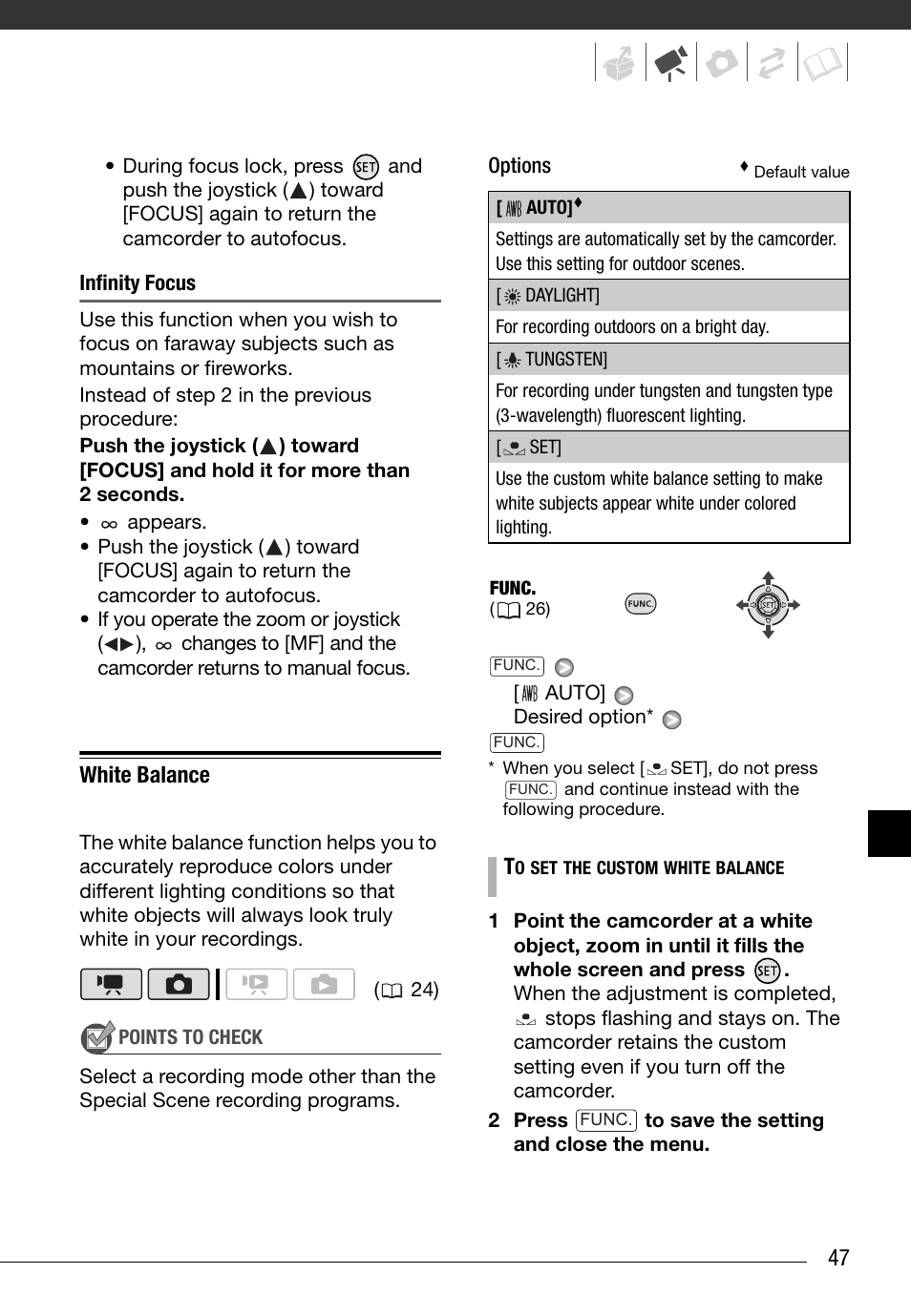 White balance | Canon FS10 User Manual | Page 47 / 110