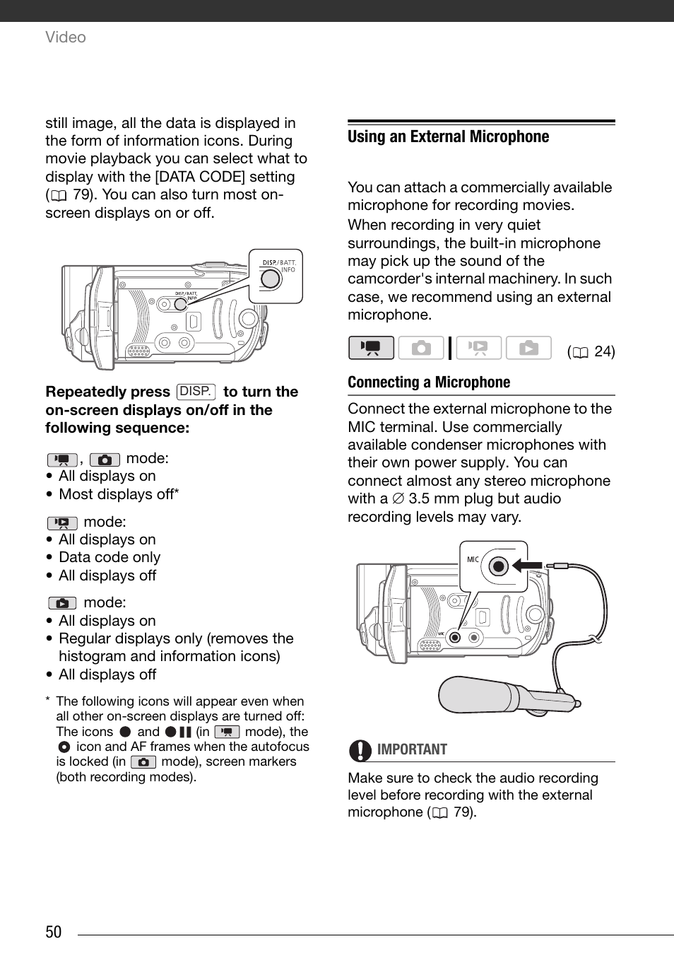 Using an external microphone | Canon FS10 User Manual | Page 50 / 110