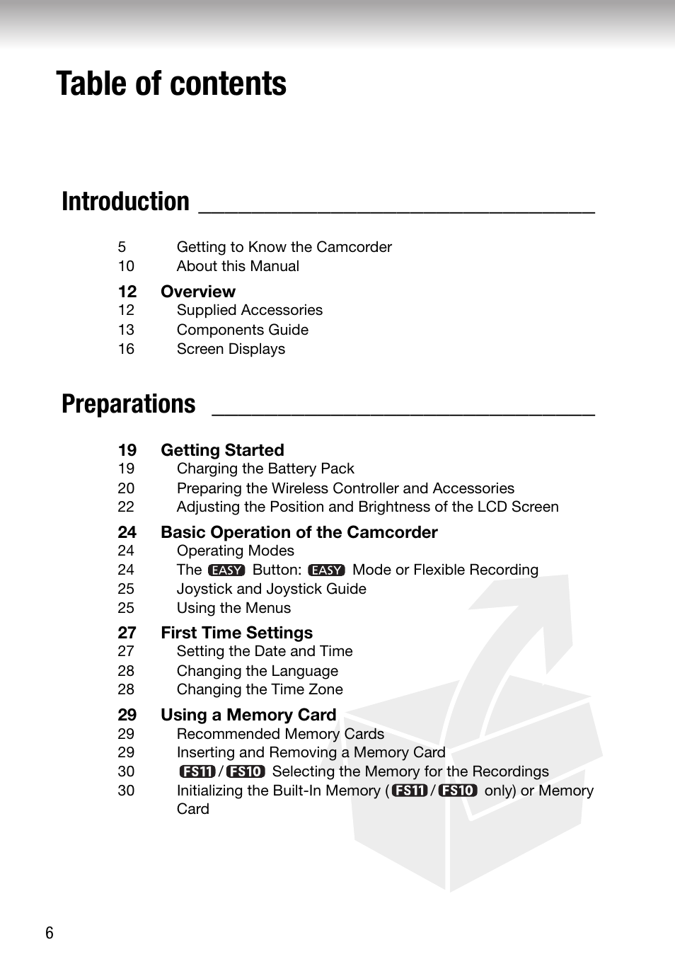 Canon FS10 User Manual | Page 6 / 110