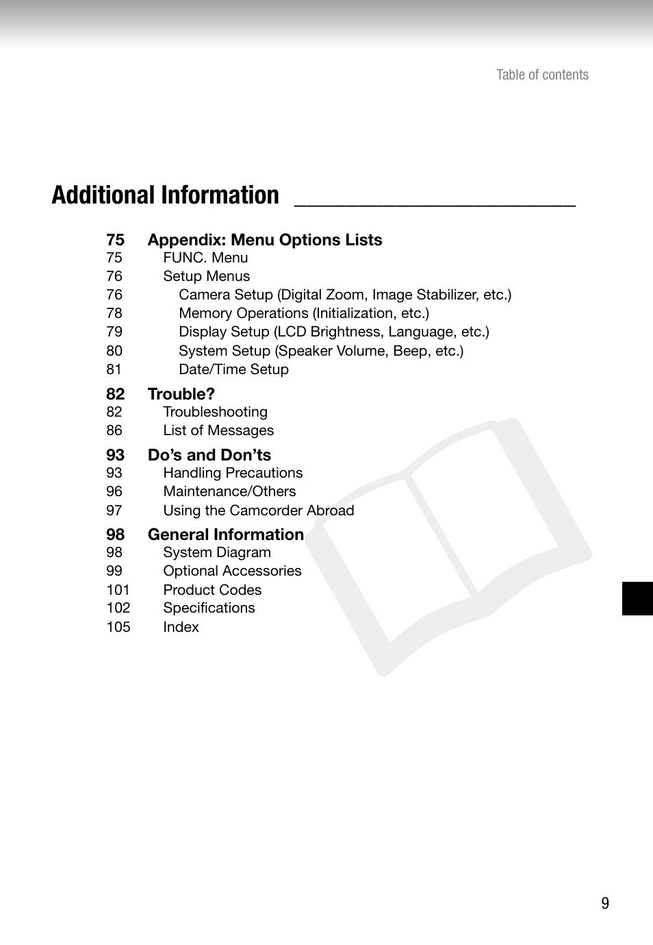 Additional information | Canon FS10 User Manual | Page 9 / 110