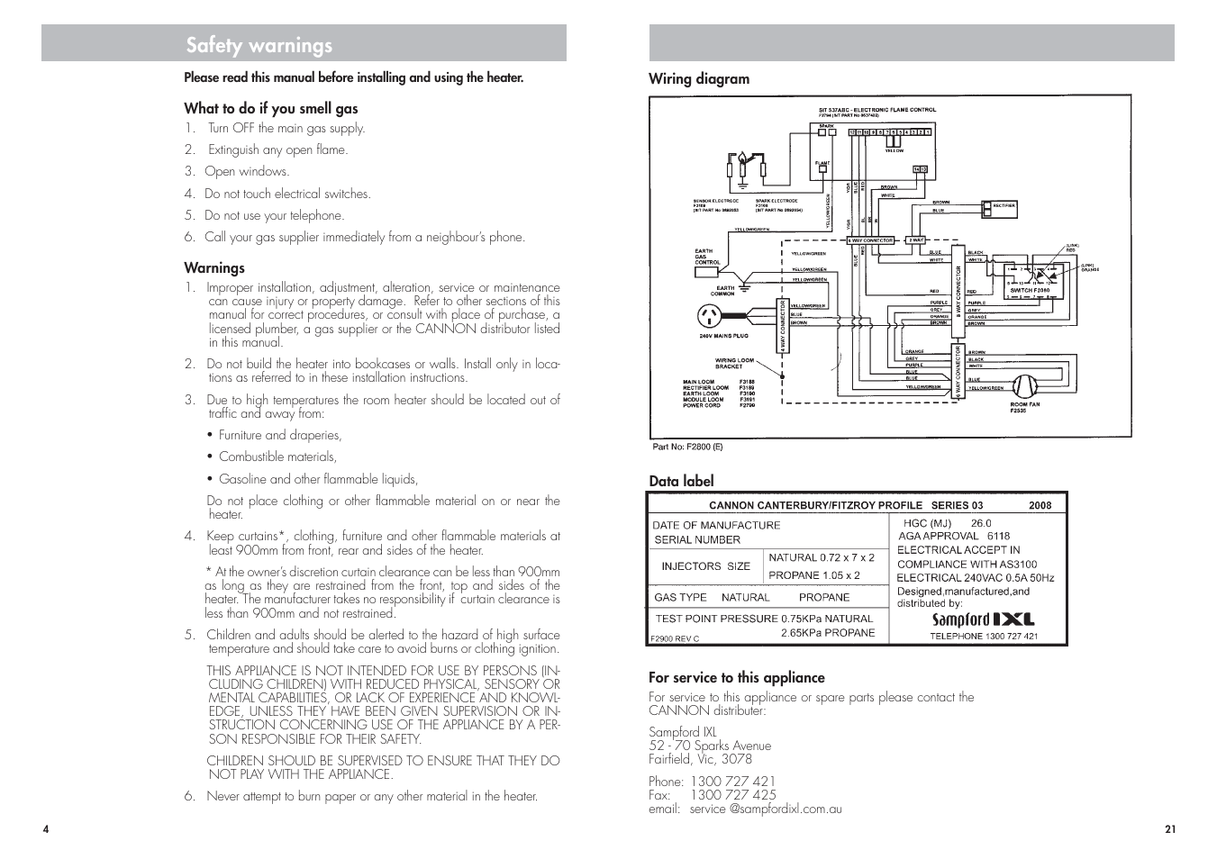 Safety warnings | Cannon CANTFS-03-NG User Manual | Page 21 / 24