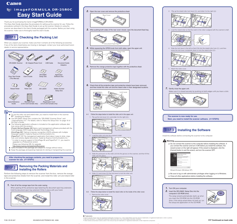 Canon DR-2580C User Manual | 2 pages