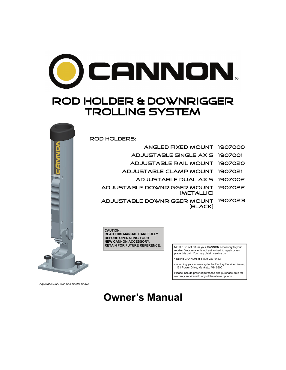 Cannon Adjustable Rail Mount 1907020 User Manual | 6 pages