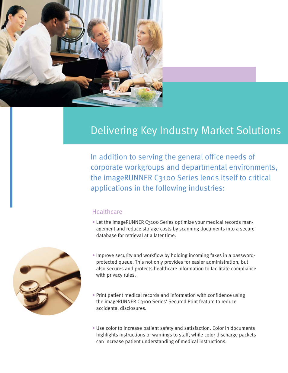 Delivering key industry market solutions | Canon C3100 User Manual | Page 9 / 16