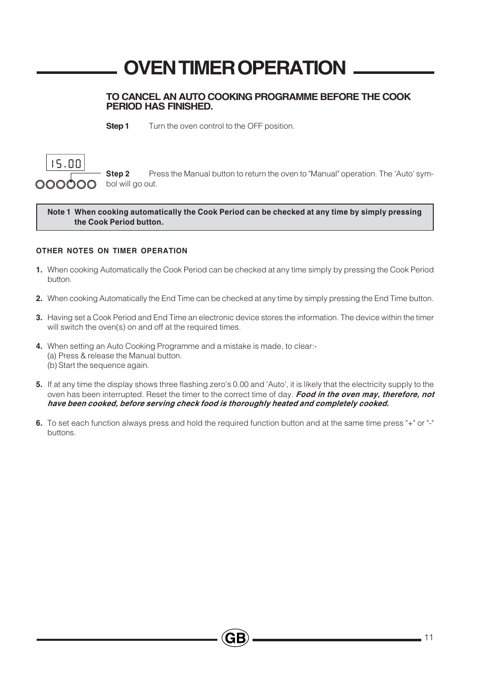 Oven timer operation | Cannon Professional User Manual | Page 11 / 36