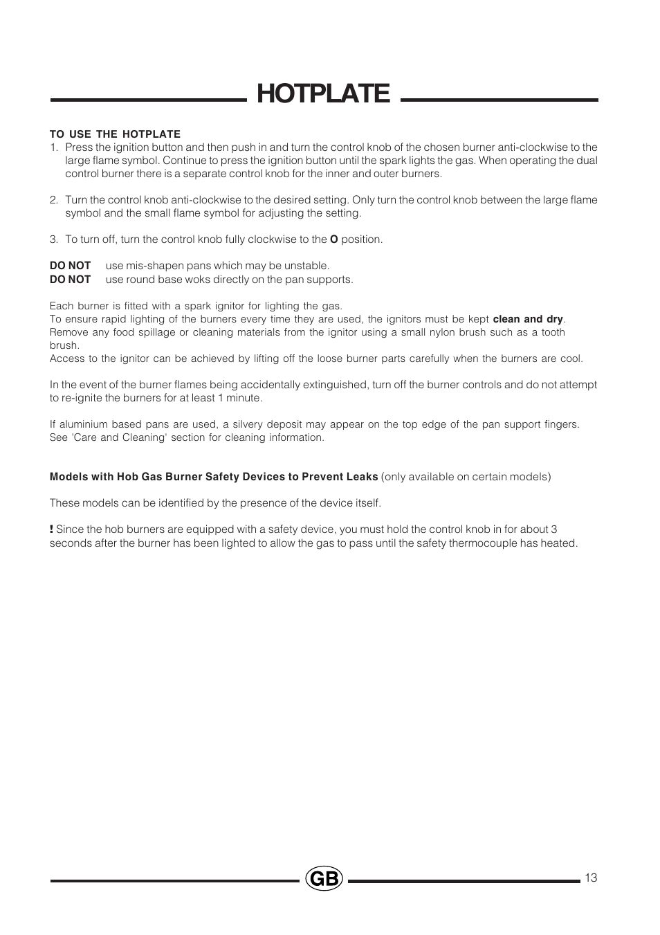 Hotplate | Cannon Professional User Manual | Page 13 / 36