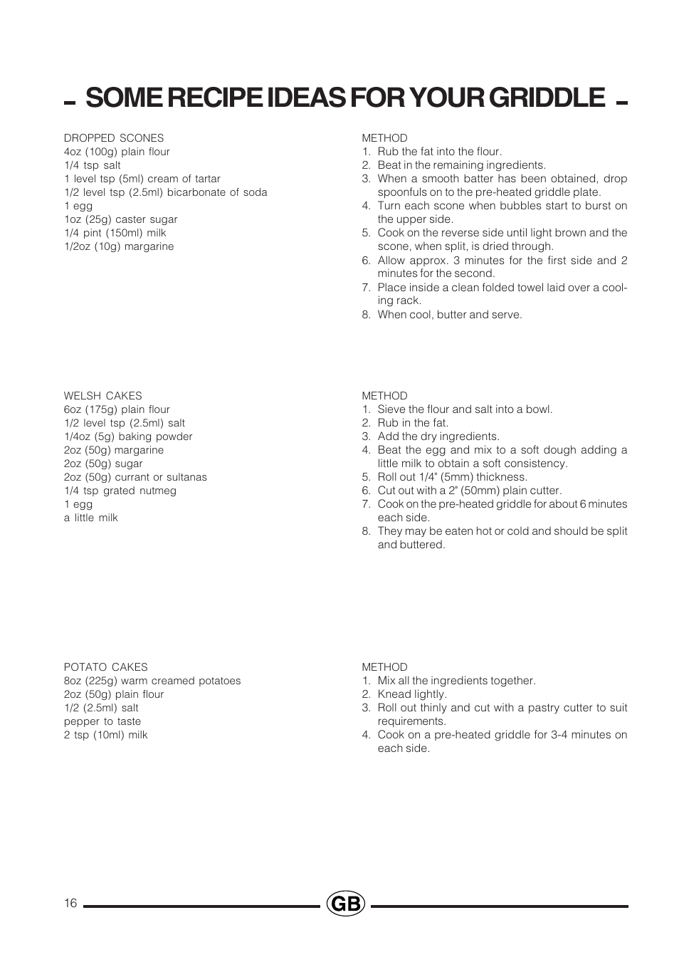 Some recipe ideas for your griddle | Cannon Professional User Manual | Page 16 / 36