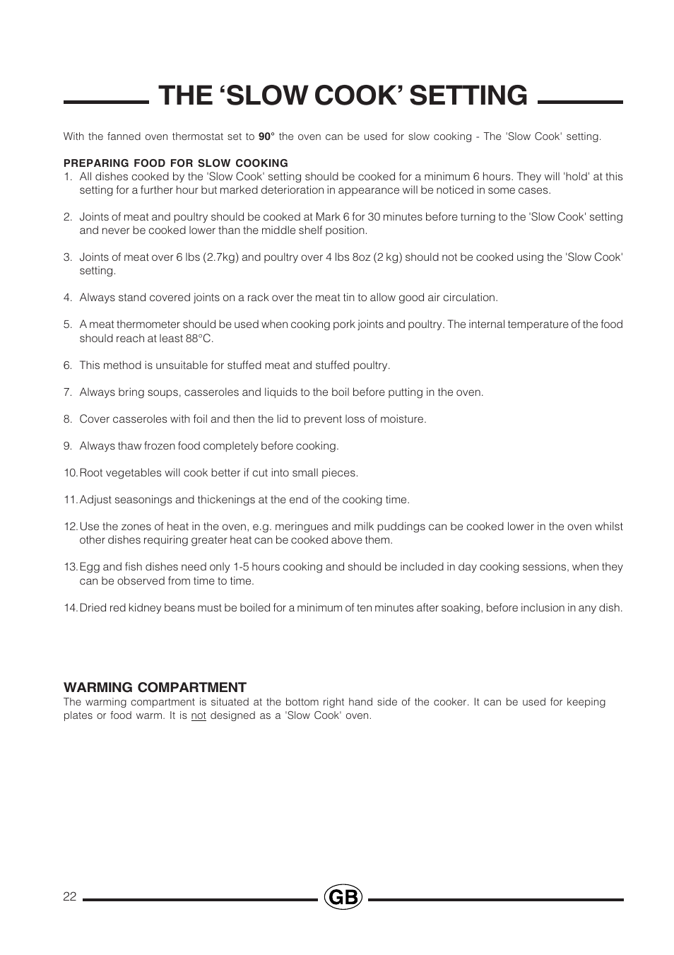 The slow cook setting | Cannon Professional User Manual | Page 22 / 36