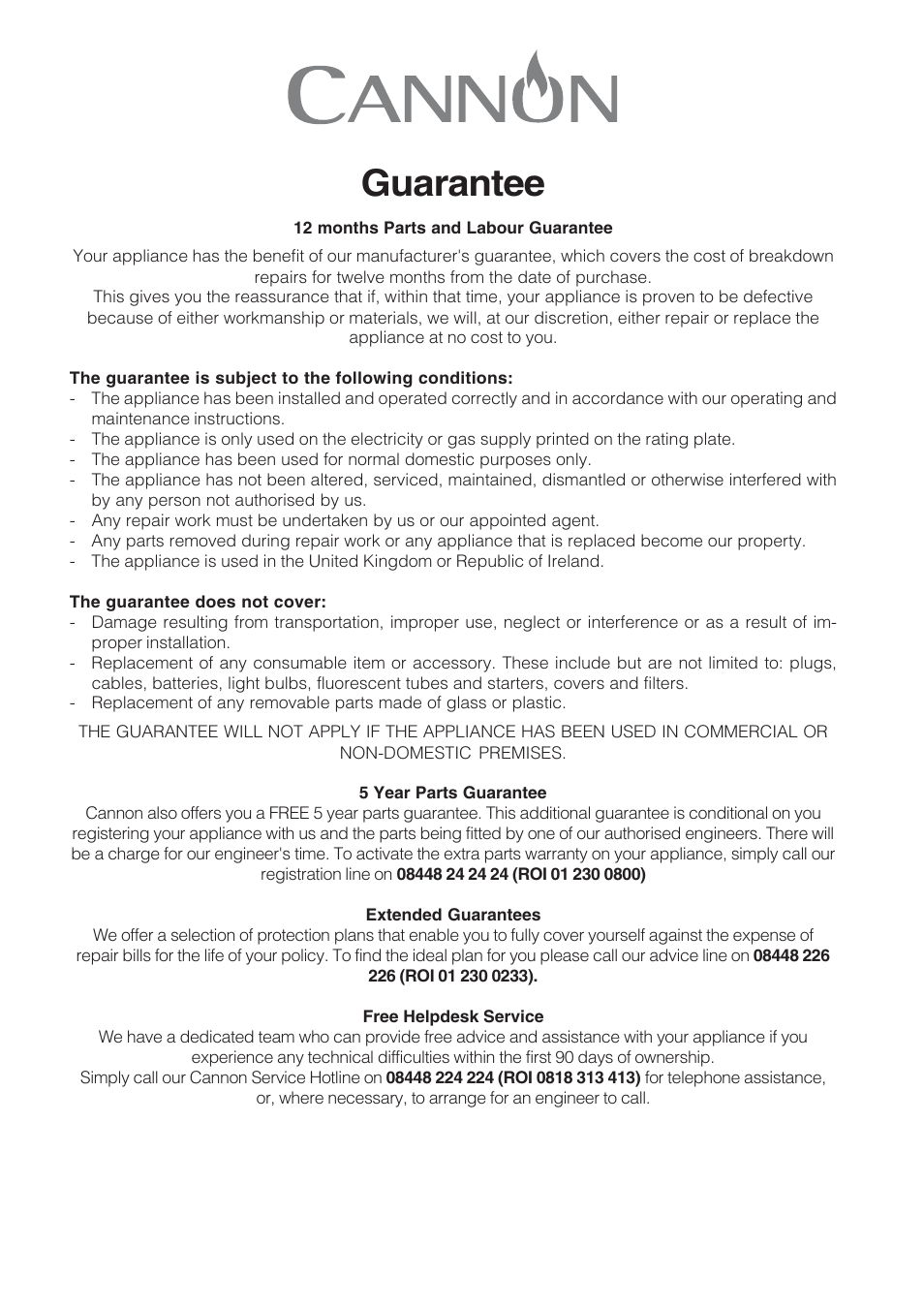Guarantee | Cannon Professional User Manual | Page 35 / 36