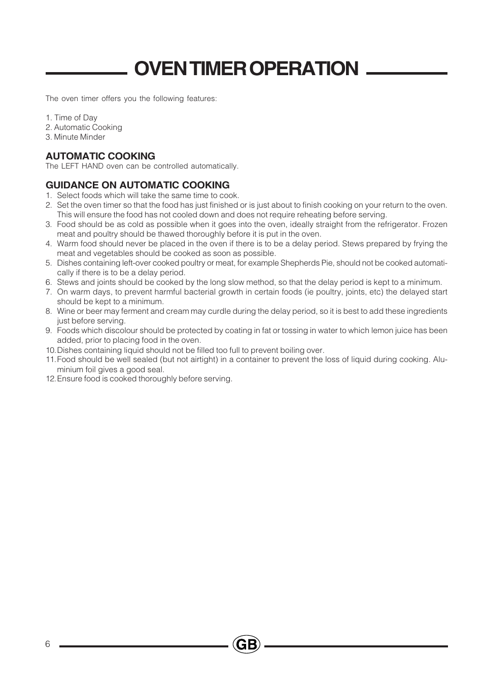 Oven timer operation | Cannon Professional User Manual | Page 6 / 36